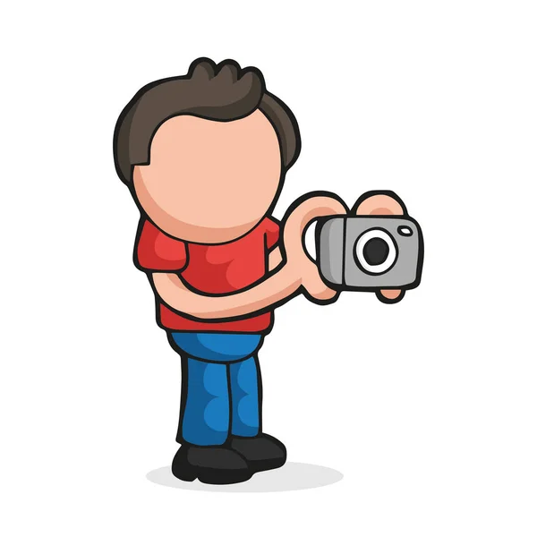 Fotoğrafçı ayakta adam çekim vektör çizilmiş karikatür — Stok Vektör