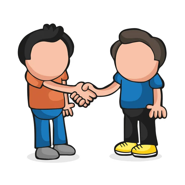 Wektor kreskówka rysowane ręcznie dwóch mężczyzn stojących drżenie rąk — Wektor stockowy