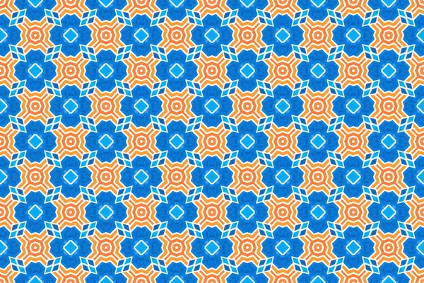 水彩シームレス幾何学模様。オレンジ、青、白のco — ストック写真