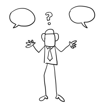 İki adamın etrafında hızlı bir şekilde yüzsüz iş adamı karakteri çizdi.