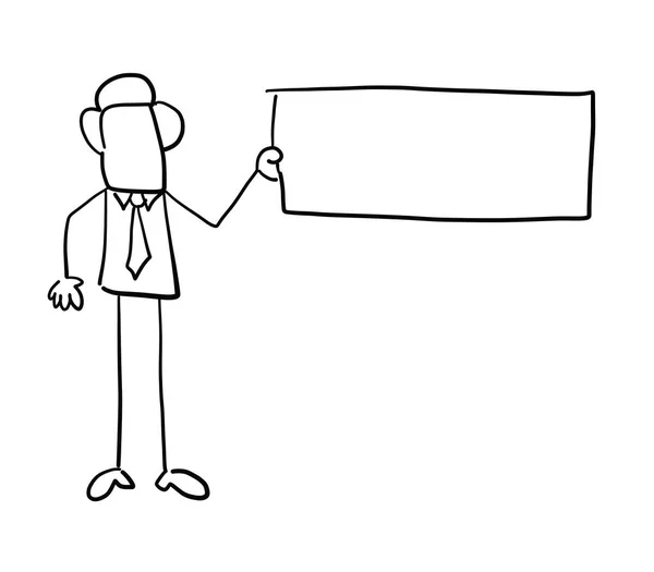 Quick hand drawn faceless businessman character holding blank pl — 스톡 벡터