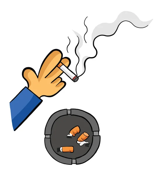 Uomo fumare sigaretta con posacenere e mozziconi di sigaretta vettore il — Vettoriale Stock