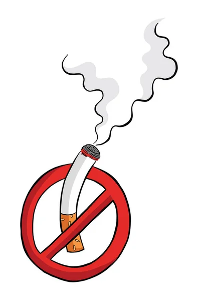 Smoking prohibition symbol and burning cigarette and smoke vecto — Stock Vector