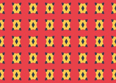 Kusursuz geometrik desenli tasarım çizimi. Arkaplan dokusu. Kırmızı, sarı ve mavi renklerle.