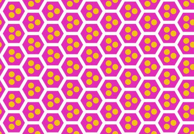 Kusursuz geometrik desenli tasarım çizimi. Arkaplan dokusu. Mor, sarı ve beyaz renklerde.