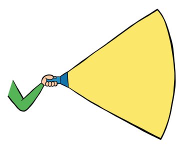 El feneri olan bir adamın vektör el çizimi. Siyah çizgiler ve renkli.