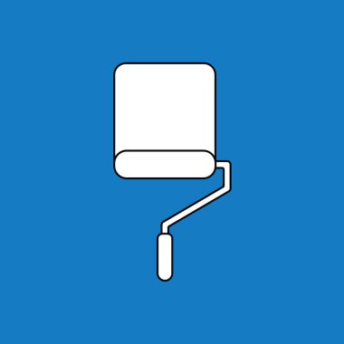 Boya fırçası ikonu boyama duvarının vektör illüstrasyon konsepti. Siyah çizgiler, mavi arkaplan.