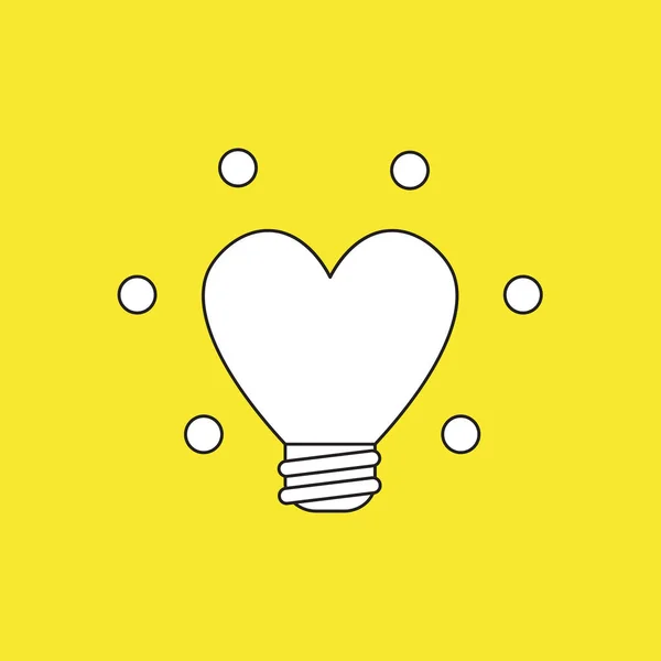 Vektor Illustration Ikon Begreppet Hjärtformade Glödande Glödlampa Svarta Konturer Gul — Stock vektor