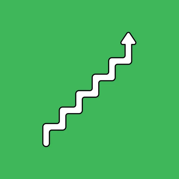 箭头指向直线楼梯符号的矢量图解概念 黑色轮廓 绿色背景 — 图库矢量图片
