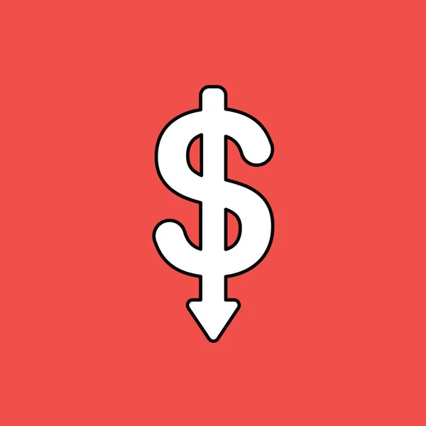 Illustration Vectorielle Symbole Dollar Avec Flèche Pointant Vers Bas Contours — Image vectorielle
