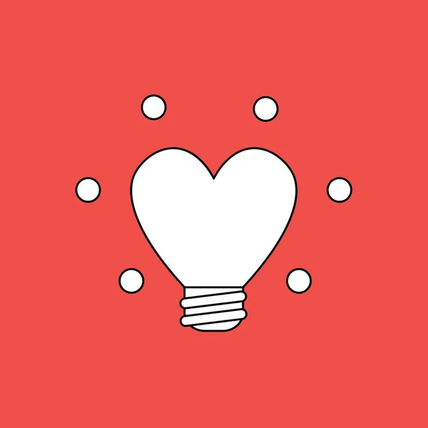 Vektor Illustration Begrepp Glödande Hjärtformade Glödlampa Svarta Konturer Röd Bakgrund — Stock vektor