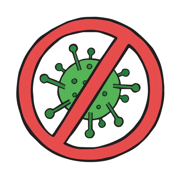 Illustration Vectorielle Dessinée Main Virus Couronne Covid Aucun Signe Virus — Image vectorielle