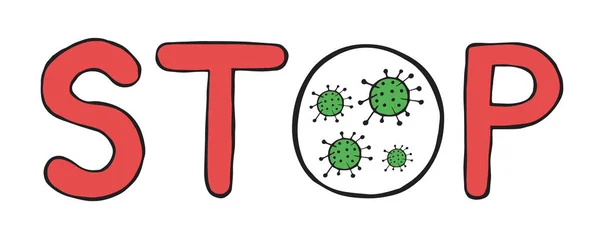 Handritad Vektor Illustration Wuhan Koronavirus Covid Stopp Ett Ord — Stock vektor