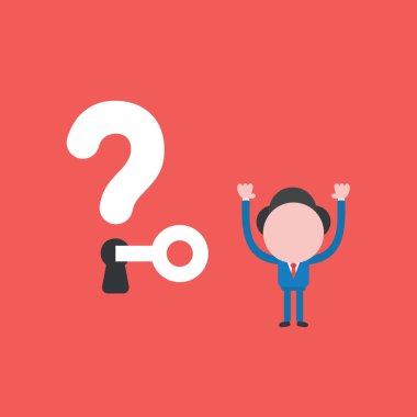 Vektör çizim işadamı karakter kilidini soru işareti anahtar deliği ile anahtar.