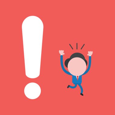 Büyük ünlem işaretinden kaçan iş adamının vektör çizimi.