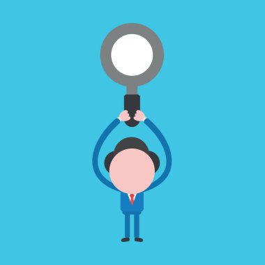 Elinde büyüteç tutan işadamı karakterinin vektör çizimi.