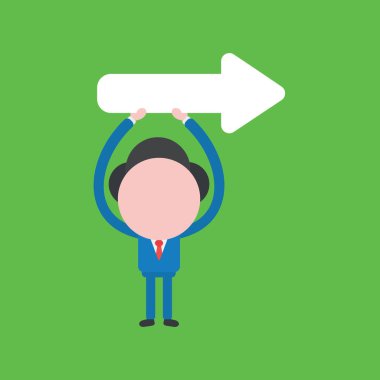 Sağ tarafı işaret eden oku tutan iş adamının vektör çizimi.