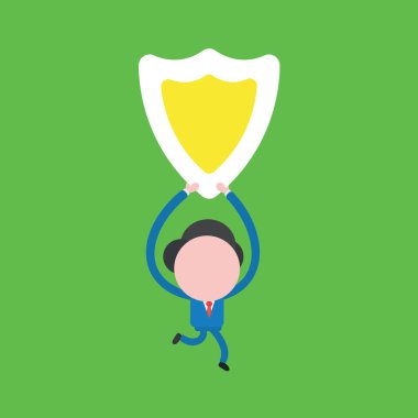 Koşan ve kalkan koruması tutan iş adamlarının vektör çizimi.