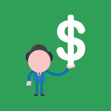 Dolar tutan işadamı karakterinin vektör illüstrasyonu.