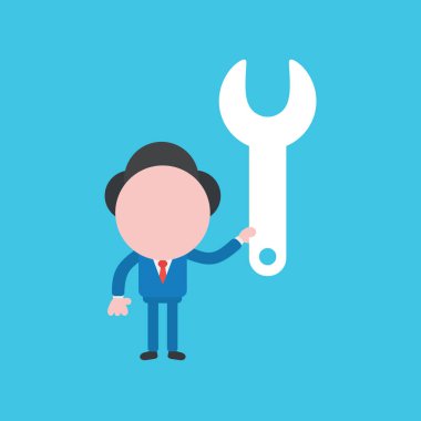 İngiliz anahtarı taşıyan iş adamının vektör illüstrasyonu.