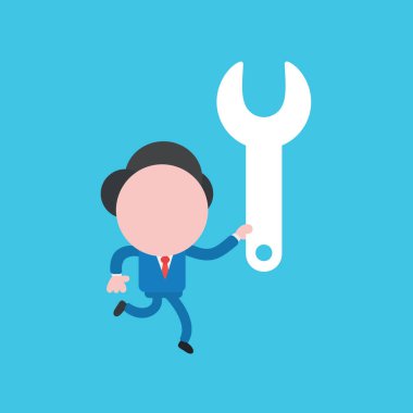 Koşan ve elinde anahtar tutan işadamı karakterinin vektör illüstrasyonu.