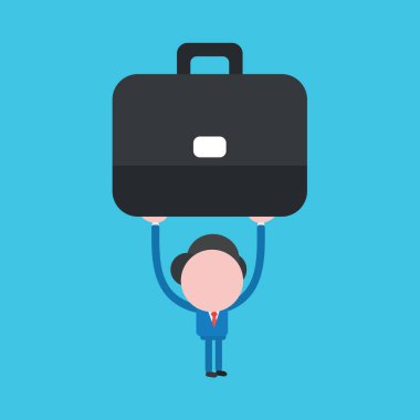 İş adamı karakteri tutmanın, evrak çantasının kaldırılmasının vektör çizimi.