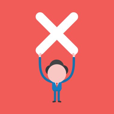 X işaretini tutan iş adamının vektör illüstrasyonu.