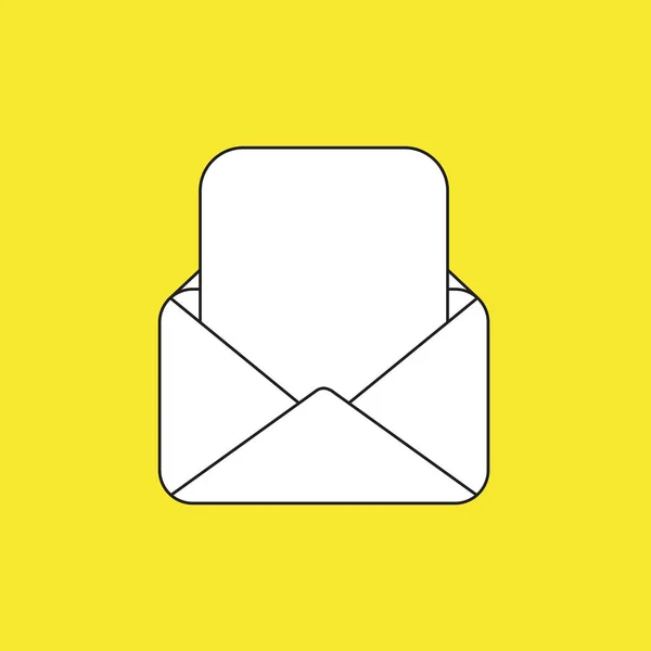 空白の紙で開かれたメールエンベロープのベクトルアイコン 黒の輪郭と黄色の背景を持つ白い色 — ストックベクタ