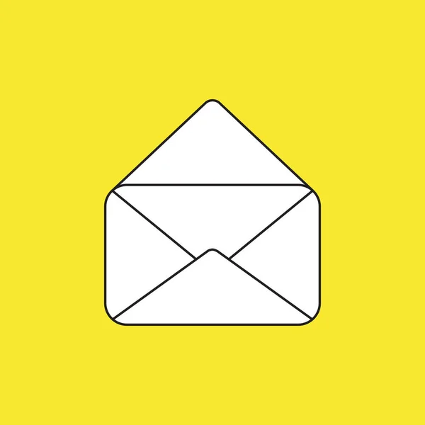 Векторный Значок Открытого Почтового Конверта Белый Цвет Черными Контурами Желтым — стоковый вектор
