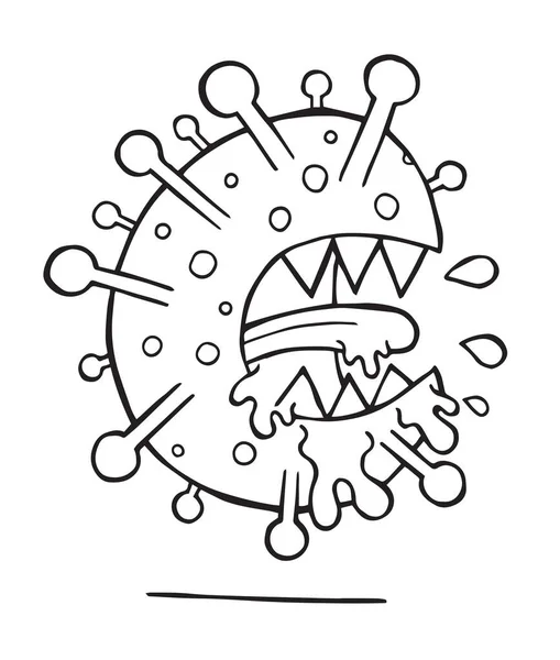 Ilustración Vectorial Dibujada Mano Del Virus Wuhan Corona Covid Monstruo — Vector de stock