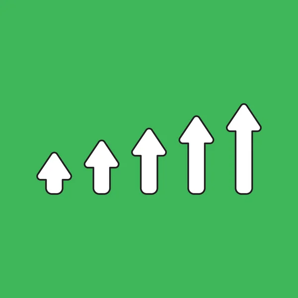 矢印が上に移動して販売バーチャートのベクトルイラストの概念 黒の輪郭と緑の背景 — ストックベクタ