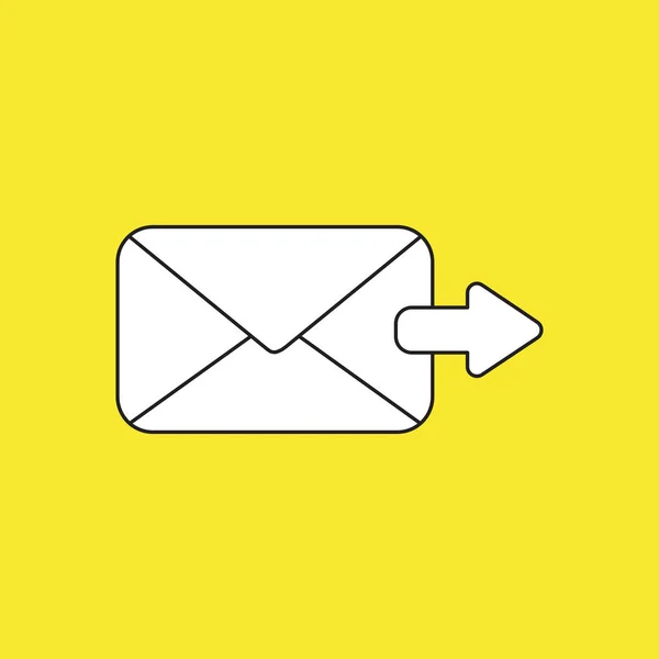 右に移動し 封筒や矢印とメッセージや電子メールを送信するベクトルイラストのコンセプト 黒の輪郭と黄色の背景 — ストックベクタ