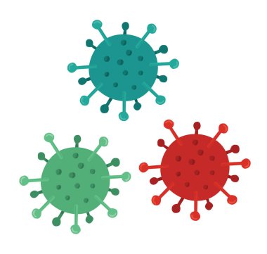 Wuhan Corona virüsünün el çizimi tasviri, covid-19. Üç renkli virüs.