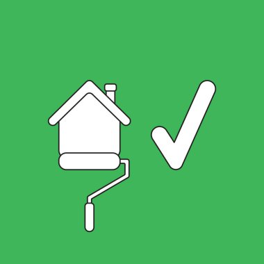 Vector Illustrasyon konsepti paten fırçası boya boya evi üzerinde işaretli. Yeşil arkaplan.