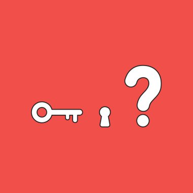 Soru işaretli anahtar ve anahtar deliği illüstrasyon konsepti. Kırmızı arkaplan.