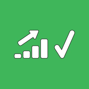 Satış çubuğu çizelgesinin vektör illüstrasyon konsepti işaretli olarak yukarı çıkıyor. Yeşil arkaplan.