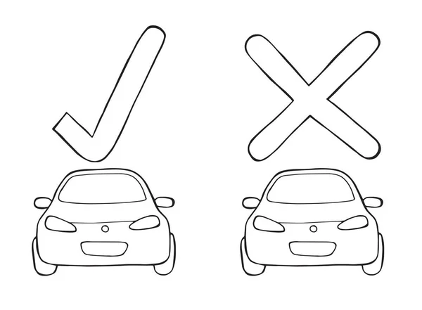 Διανυσματικά Αυτοκίνητα Σήμα Ελέγχου Και Σήμα Χειροποίητη Απεικόνιση Μαύρο Περίγραμμα — Διανυσματικό Αρχείο