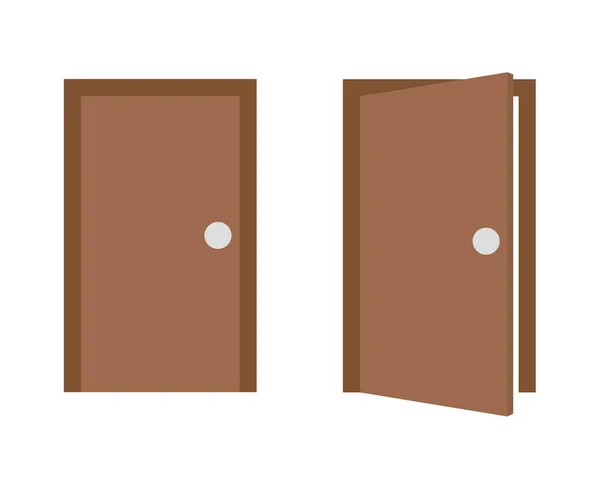 Closed Opened Wooden Door Illustration Vector Icon Flat Color — Stock Vector