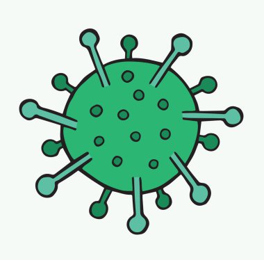 Wuhan Corona virüsünün el çizimi vektör çizimi, yeşil renkli covid-19..