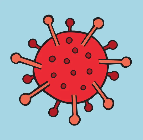 武漢コロナウイルスの手描きベクトルイラスト 赤でCovid 19と青の背景 — ストックベクタ