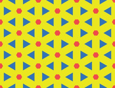 Sarı, mavi ve kırmızı renklerde kusursuz geometrik desen, doku veya arkaplan vektörü.