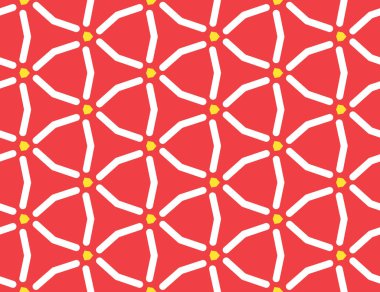Kırmızı, beyaz ve sarı renklerde kusursuz geometrik desen, doku veya arkaplan vektörü.
