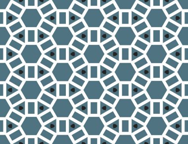 Mavi, beyaz ve siyah renklerde kusursuz geometrik desen, doku veya arkaplan vektörü.