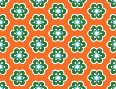 Turuncu, yeşil, mavi ve beyaz renklerde kusursuz geometrik desen, doku veya arkaplan vektörü.