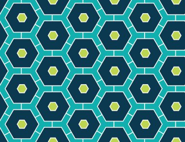 Mavi, yeşil ve beyaz renklerde kusursuz geometrik desen, doku veya arkaplan vektörü.