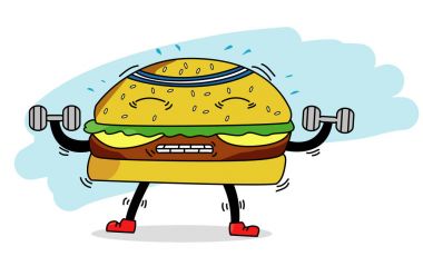 Komik hamburger içinde jimnastik salonu. Egzersiz vol1