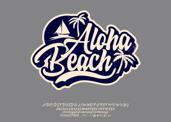 Aloha Beach Handgemachte Schrift Sommerzeit Urlaub Strand Von Waikiki Vektorillustration — Stockvektor