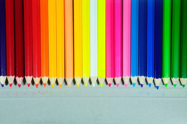 Row Pencils Paper Background — Stock Photo, Image