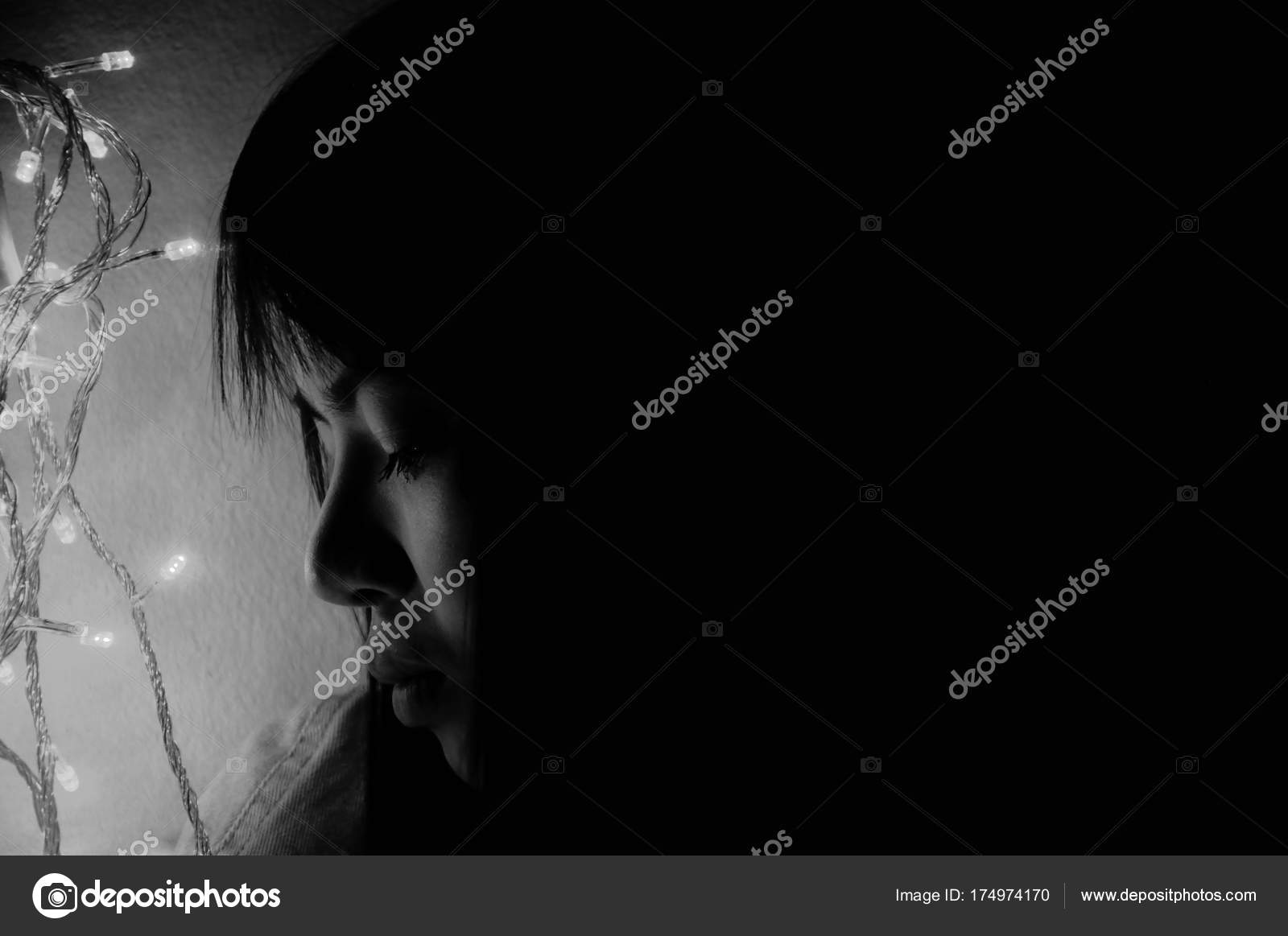 Sad Female Profile Silhouette On Stars Sky, Monochrome Image Stock Photo,  Picture and Royalty Free Image. Image 52073129.