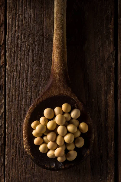 Soya fasulyesi kaşık üzerinde — Stok fotoğraf